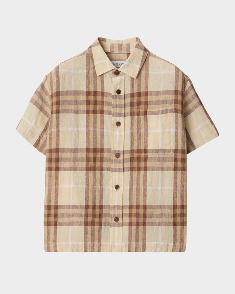 Boy's Devon Check Linen Short-Sleeve Shirt